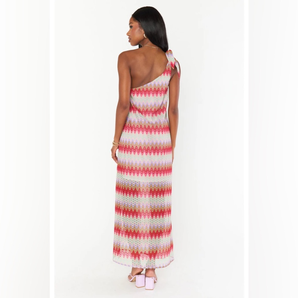 Show Me Your Mumu One-Shoulder Nice Midi ~ Riviera Zigzag Crochet Maxi - Picture 2 of 5